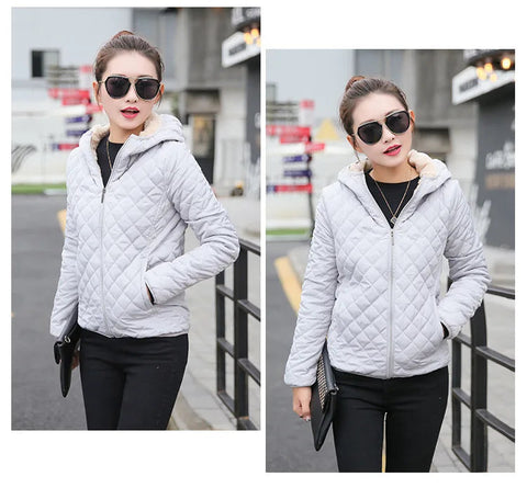 Women's Hooded Jacket Casual Basic Warm Velvet Lamb Parka Coat Autumn Winter New Solid Light Soft  Outerwear fashion style Elite Boutique