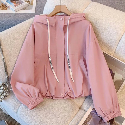 Women's Jacket Fashion Hooded Windbreaker New Spring Autumn Female Casual Short Coat Outwear Pink Green White Female Outerwear Elite Boutique