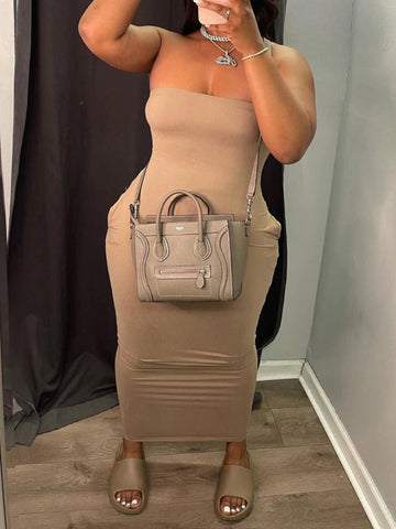 LW Plus Size dresses Off The Shoulder Pocket Design Dress summer sleeveless sexy dress vestido Fashion Elegant maxi dresses Elite Boutique