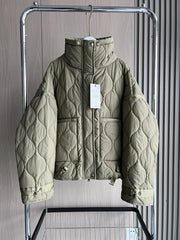Quilted coat for women ETJ 2024traf QUILTED JACKET WITH TIES new beige drawstring high neck pocket clip cotton jacket for women Elite Boutique