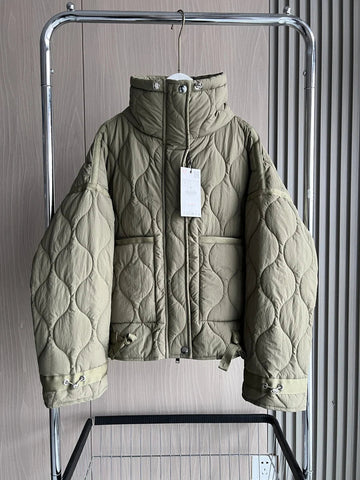 Quilted coat for women ETJ 2024traf QUILTED JACKET WITH TIES new beige drawstring high neck pocket clip cotton jacket for women Elite Boutique