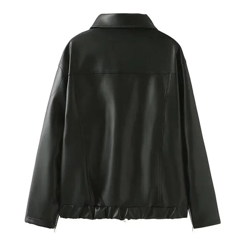 Women's Winter Jacket Women Vintage Faux Leather Coat Fashion Pu Lapel Collar Bow Zipper Overcoat Female Casual Tops Clothing Elite Boutique