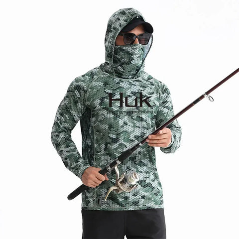 Huk Custom Men's UPF 50+ Sun Protection Hoodie Shirts Long Sleeve Lightweight SPF Outdoor UV Hiking Fishing Shirts Elite Boutique