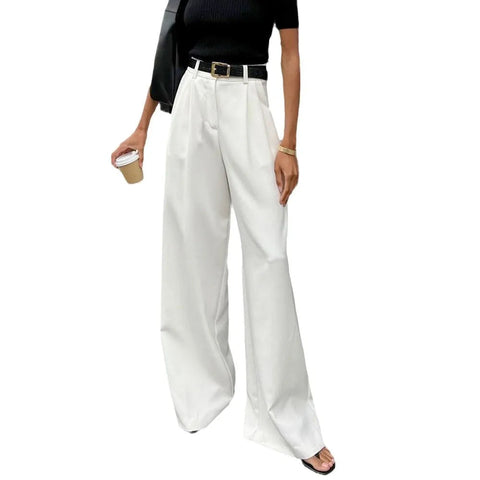 Pure White Trousers Women 2024 Autumn and Winter New High Waist Wide Leg Trousers Commuting All-match Casual Trousers Elite Boutique
