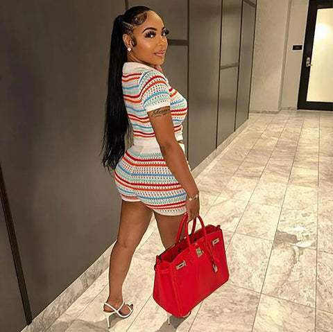 FAGADOER Summer Knitted Two Piece Sets Women Outfits Lapel Collar Buttons Crop Top + Shorts Y2k Sweethot Street Matching Sets Elite Boutique