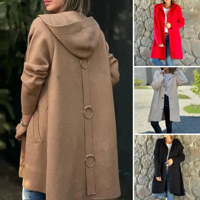 Women Woolen Coat Stylish Women's Woolen Jacket with Hood Single-breasted Design for Fall Winter Mid Length Overcoat with Long Elite Boutique