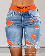 Two-Piece Patchwork Cutout Ripped Denim Shorts Elite Boutique