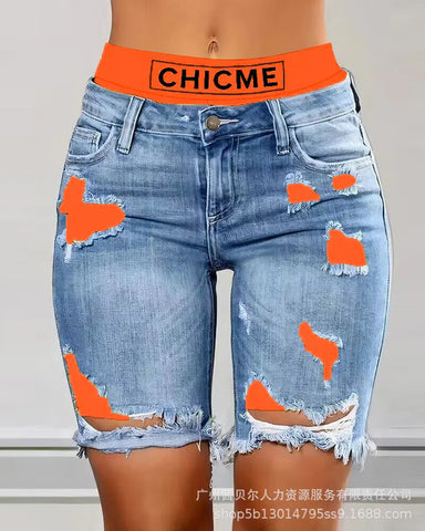 Two-Piece Patchwork Cutout Ripped Denim Shorts Elite Boutique