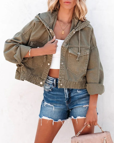 New Jackets for Women Hooded Denim Jacket Women Vintage Jean Coats Casual Long Sleeve Top Clothes Women Streetwear Elite Boutique