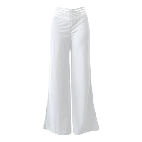 Women Hollow Belt Trousers Fashion Temperament Commuting Flared Trousers Daily Classic Solid Causal High Waist Wide Leg Pants Elite Boutique