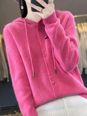 Hoodie Women's Merino Woolen Sweater Fashion Button Casual Loose Hoodie Knitted Sweater Elite Boutique