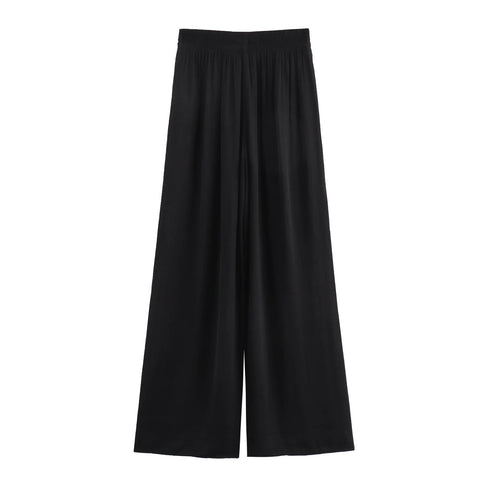 TRAF Pants for Women Fashion Spring Autumn New Solid Color Folded Chic Female Elastic High Waist Wide Leg Trousers Mujer Elite Boutique