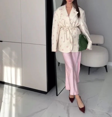 Women's Jacket 2025 Summer Latest Casual Elegant Sexy Casual New Fashion Printed Loose Suit Collar Strap Waist Suit Jacket Elite Boutique