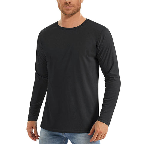 UPF50+ Men's Sunscreen UV Protection T-shirt Solid Color Long-sleeved Round Neck Outdoor Hiking Fishing Quick-drying Tops Elite Boutique