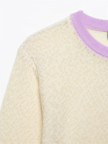 Women's Jacket New Summer 2025 Color-blocked Long Sleeve Crewneck Knit Jacket Romantic Style Casual Fashion Personality Versatil Elite Boutique