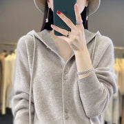 Hoodie Women's Merino Woolen Sweater Fashion Button Casual Loose Hoodie Knitted Sweater Elite Boutique