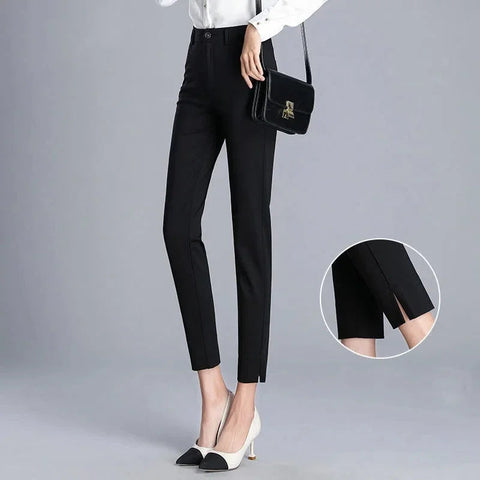 Women's Clothing Trouser Suits Trousers Office Lady Button Solid Color Pockets Spring Autumn Zipper Pencil Cropped Pants Elite Boutique
