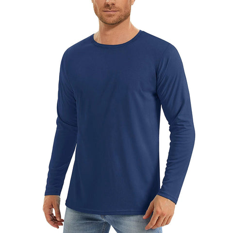 UPF50+ Men's Sunscreen UV Protection T-shirt Solid Color Long-sleeved Round Neck Outdoor Hiking Fishing Quick-drying Tops Elite Boutique