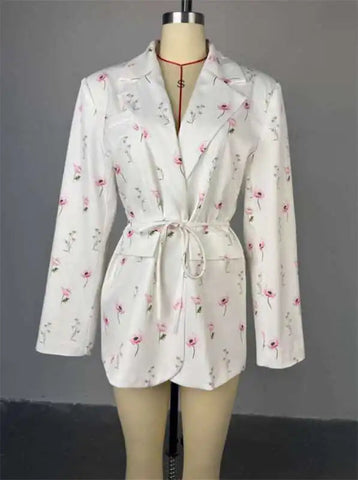 Women's Jacket 2025 Summer Latest Casual Elegant Sexy Casual New Fashion Printed Loose Suit Collar Strap Waist Suit Jacket Elite Boutique