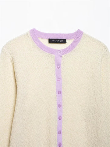 Women's Jacket New Summer 2025 Color-blocked Long Sleeve Crewneck Knit Jacket Romantic Style Casual Fashion Personality Versatil Elite Boutique