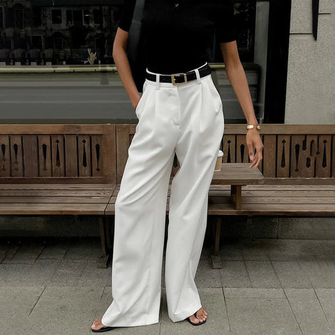 Pure White Trousers Women 2024 Autumn and Winter New High Waist Wide Leg Trousers Commuting All-match Casual Trousers Elite Boutique