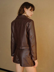 Women's Jackets Elegant Coffee Brown PU Leather Button Front 25 Spring Summer Slim Fit Office Essentials Urban Commute Night Out Elite Boutique