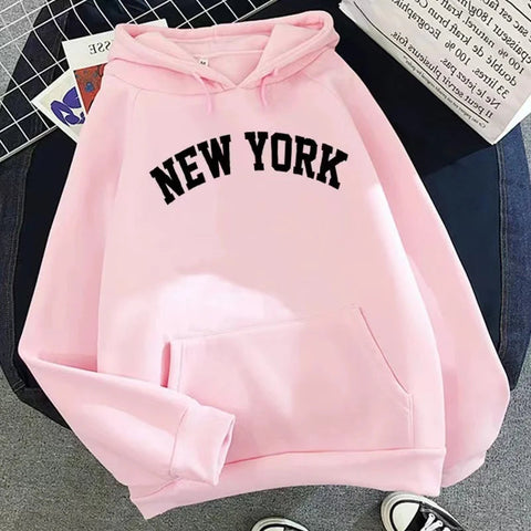 Hoodie Europe and America Sweatshirts for Women New York Letter y2k Autumn Winter Oversized Plus Velvet Casual Loose Fleece Tops Elite Boutique