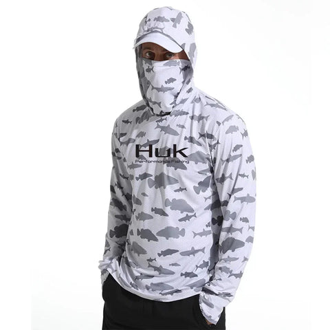 Huk Custom Men's UPF 50+ Sun Protection Hoodie Shirts Long Sleeve Lightweight SPF Outdoor UV Hiking Fishing Shirts Elite Boutique