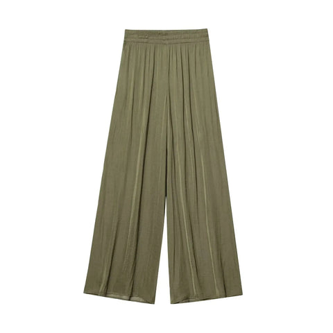 TRAF Pants for Women Fashion Spring Autumn New Solid Color Folded Chic Female Elastic High Waist Wide Leg Trousers Mujer Elite Boutique