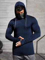 Men Long-sleeved T-shirt Sun Protection Hooded Shirt Casual Sports Breathable Hiking Go Fishing Shirts UV-Proof Solid Color TOPS Elite Boutique