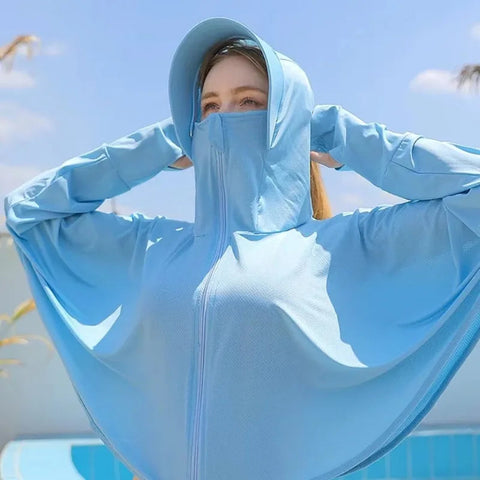UPF 50+ Women Sunscreen Hoodie Solid Color Thin Ice Silk Summer UV Protection Long-sleeved Jacket Breathable Shirt Clothing Elite Boutique