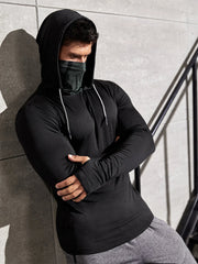 Men Long-sleeved T-shirt Sun Protection Hooded Shirt Casual Sports Breathable Hiking Go Fishing Shirts UV-Proof Solid Color TOPS Elite Boutique
