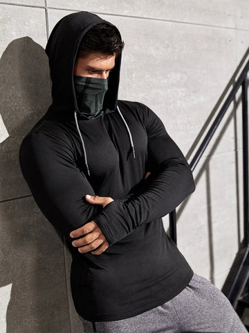 Men Long-sleeved T-shirt Sun Protection Hooded Shirt Casual Sports Breathable Hiking Go Fishing Shirts UV-Proof Solid Color TOPS Elite Boutique