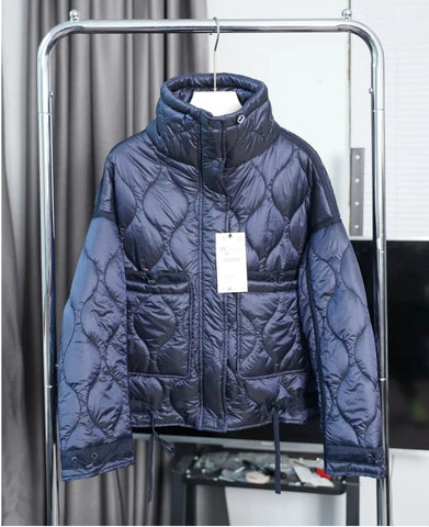 Quilted coat for women ETJ 2024traf QUILTED JACKET WITH TIES new beige drawstring high neck pocket clip cotton jacket for women Elite Boutique