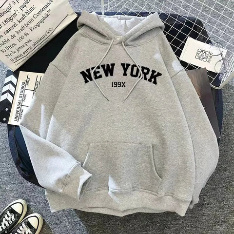 Hoodie Europe and America Sweatshirts for Women New York Letter y2k Autumn Winter Oversized Plus Velvet Casual Loose Fleece Tops Elite Boutique