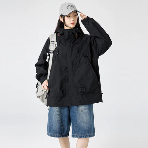 Streetwear Jackets for Women Autumn Waterproof Hooded Jacket Outdoor Casual Outerwear Unisex Tactical Coat Windproof Windbreaker Elite Boutique
