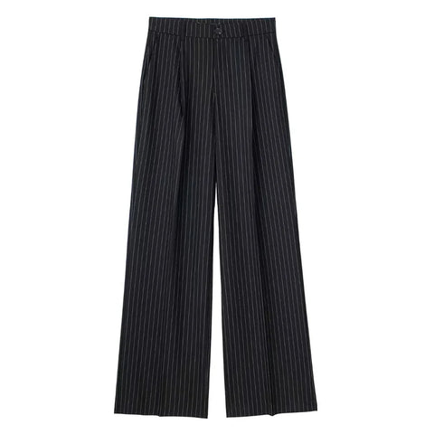 TRAF Women's Formal Pants Office Wear Women Striped Grey Black Pants Woman High Waist Baggy Suit Pants Casual Wide Leg Trousers Elite Boutique