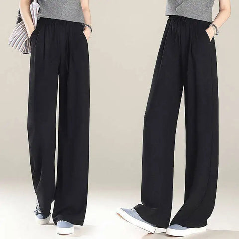 Wide-leg Pants for Women New Summer High-waist Casual Elastic Thin Soft Straight Trousers with a Soft and Supple Feel Elite Boutique