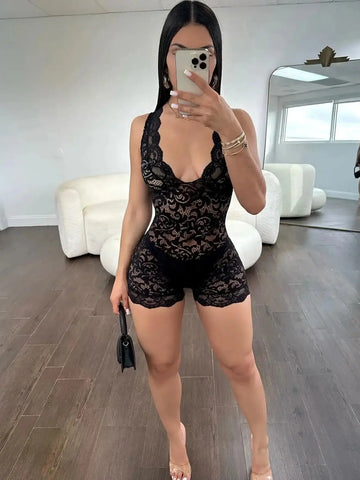 Women's Lace V-neck Short jumpsuit. My Store