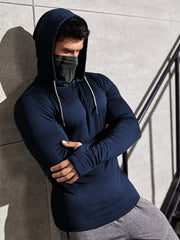 Men Long-sleeved T-shirt Sun Protection Hooded Shirt Casual Sports Breathable Hiking Go Fishing Shirts UV-Proof Solid Color TOPS Elite Boutique