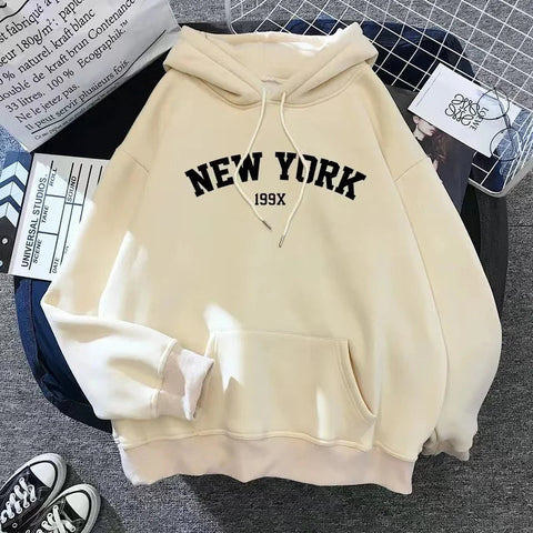 Hoodie Europe and America Sweatshirts for Women New York Letter y2k Autumn Winter Oversized Plus Velvet Casual Loose Fleece Tops Elite Boutique