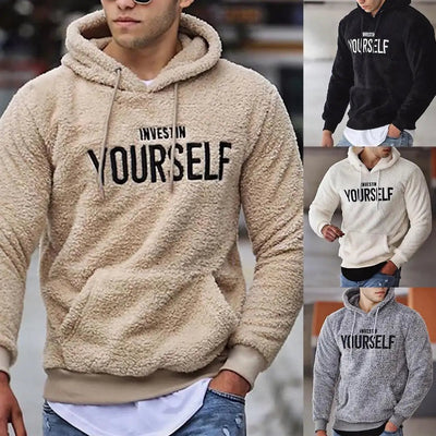 Hoodie Letters Embroidery Warm Pullover Men Long Sleeve Pockets Hooded Sweatshirt Fleece Casual Sweatshirts For Spring/Autumn Elite Boutique