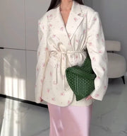 Women's Jacket 2025 Summer Latest Casual Elegant Sexy Casual New Fashion Printed Loose Suit Collar Strap Waist Suit Jacket Elite Boutique
