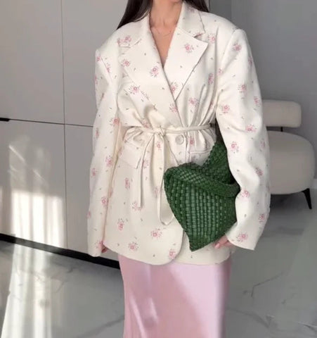 Women's Jacket 2025 Summer Latest Casual Elegant Sexy Casual New Fashion Printed Loose Suit Collar Strap Waist Suit Jacket Elite Boutique