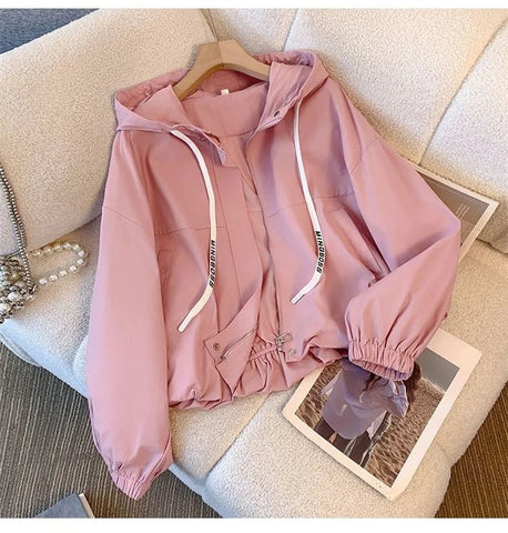 Women's Jacket Fashion Hooded Windbreaker New Spring Autumn Female Casual Short Coat Outwear Pink Green White Female Outerwear Elite Boutique