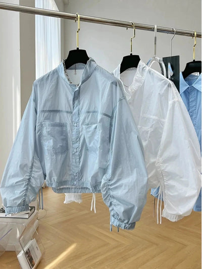 Women's Jacket Top Spring Autumn Thin Sun Protection Loose Baseball Coat Stand Collar Design Trench Coat Top New Windbreaker Elite Boutique