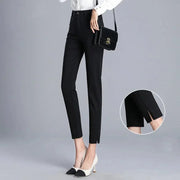 Women's Clothing Trouser Suits Trousers Office Lady Button Solid Color Pockets Spring Autumn Zipper Pencil Cropped Pants Elite Boutique