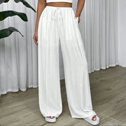 Women's Trousers High Waisted Loose Casual Solid White 25 Spring Summer Drawstring Waist Wide Leg Pants for Resort Vacations Elite Boutique