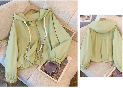Women's Jacket Fashion Hooded Windbreaker New Spring Autumn Female Casual Short Coat Outwear Pink Green White Female Outerwear Elite Boutique