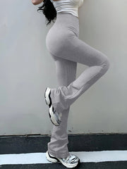 Women's Fashion Trousers Solid Colour High-waisted Flared Pants Slim and Skinny Women's Dragging Trousers Versatile Female Pants Elite Boutique